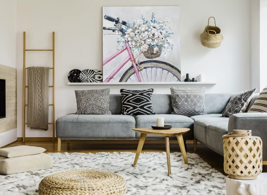 текстиль и декор для дизайна гостиной в скандинавском стиле